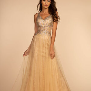 Jeweled V-Neck Long A-Line Prom Dress GSGL2618